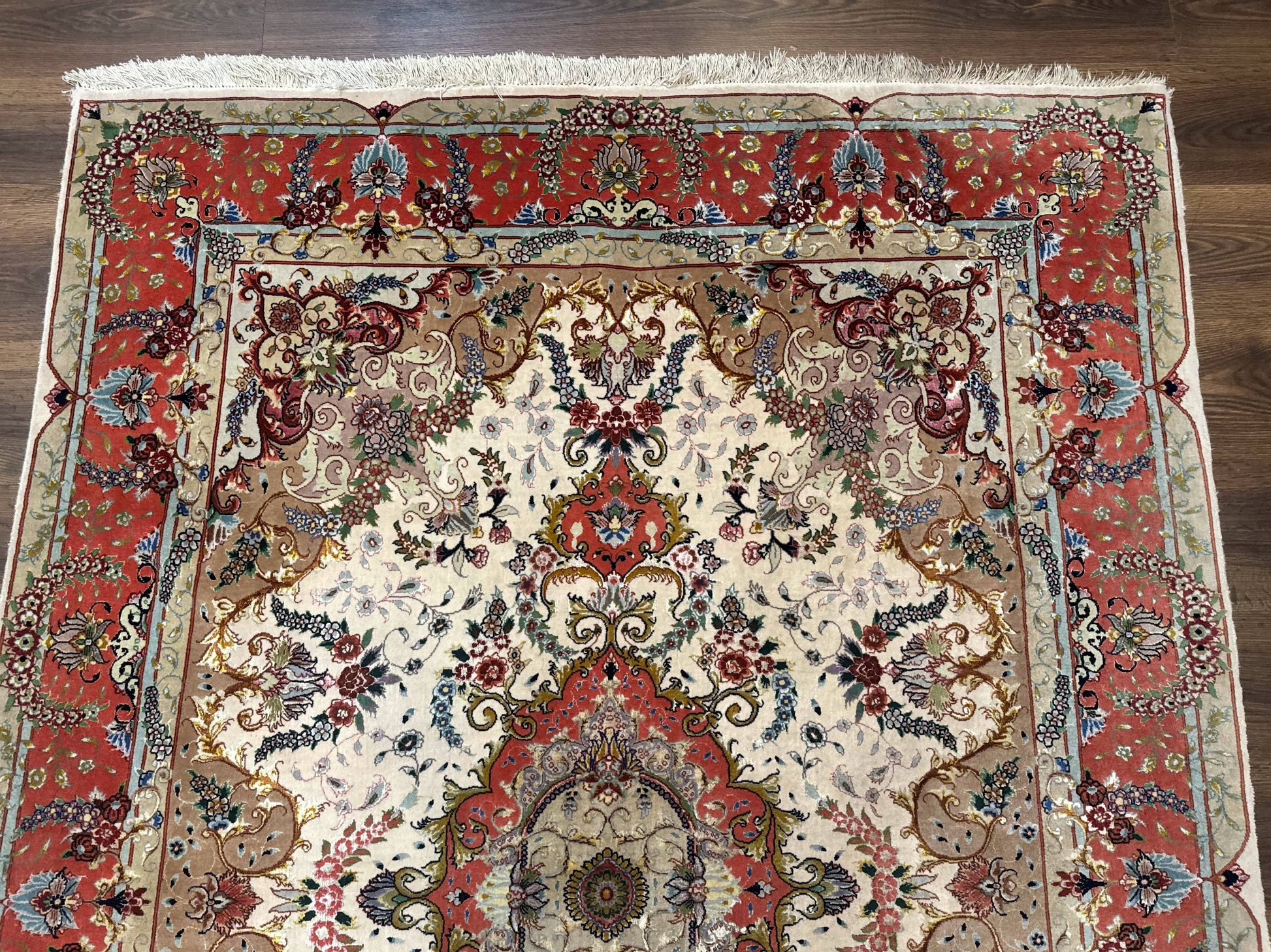 Wonderful Persian Tabriz Rug 5x7, Very Fine 440 KPSI, Ivory and Coral, Rare - Nuvé