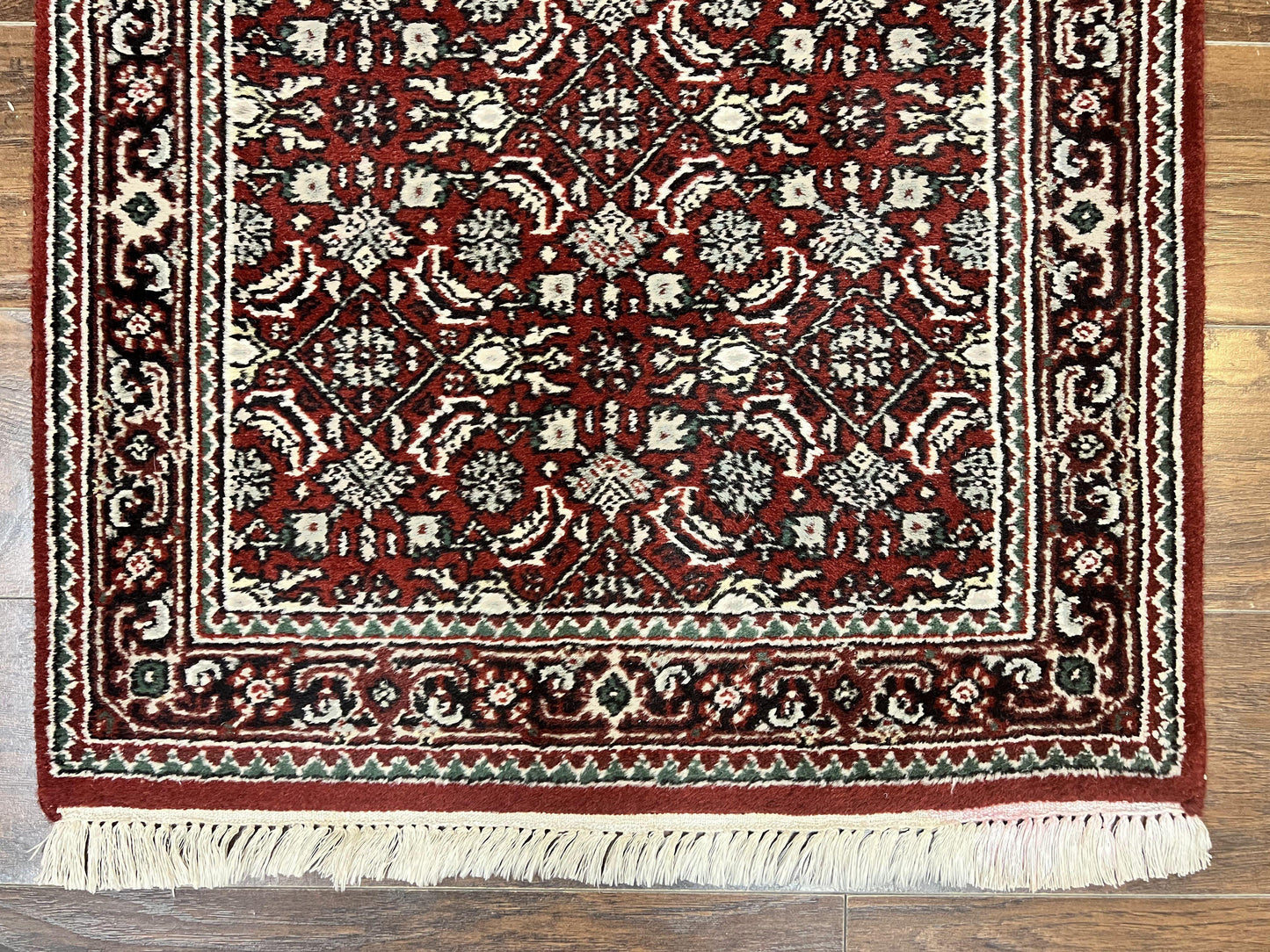 Indo Persian Runner Rug 2.7 x 8, Wool Hand Knotted Vintage Carpet, Red Black, Herati Allover Pattern, Oriental Runner, Rug for Hallway - Nuvé