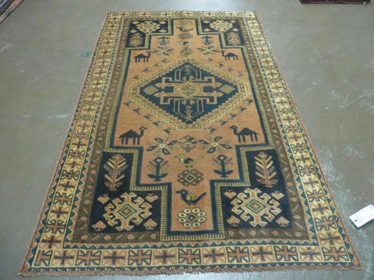 4' X 6' Antique Handmade Turkish Anatolian Wool Rug Camel Vegetable Dyes - Nuvé