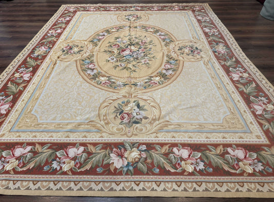 Needlepoint Rug 8x10, Aubusson Savonnerie European Carpet, Floral, Elegant - Nuvé