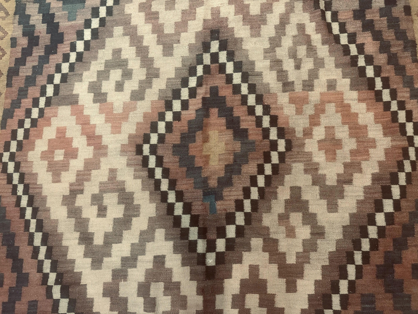 Antique Persian Tribal Kilim Rug 9x12, Zig Zag Pattern Kilim, Zarand Rug, Wool, Earth Tone Colors - Nuvé