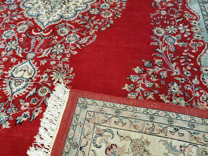 9' X 12' Vintage Handmade India Medallion Wool Rug Vegetable Dyes Nice Red - Nuvé