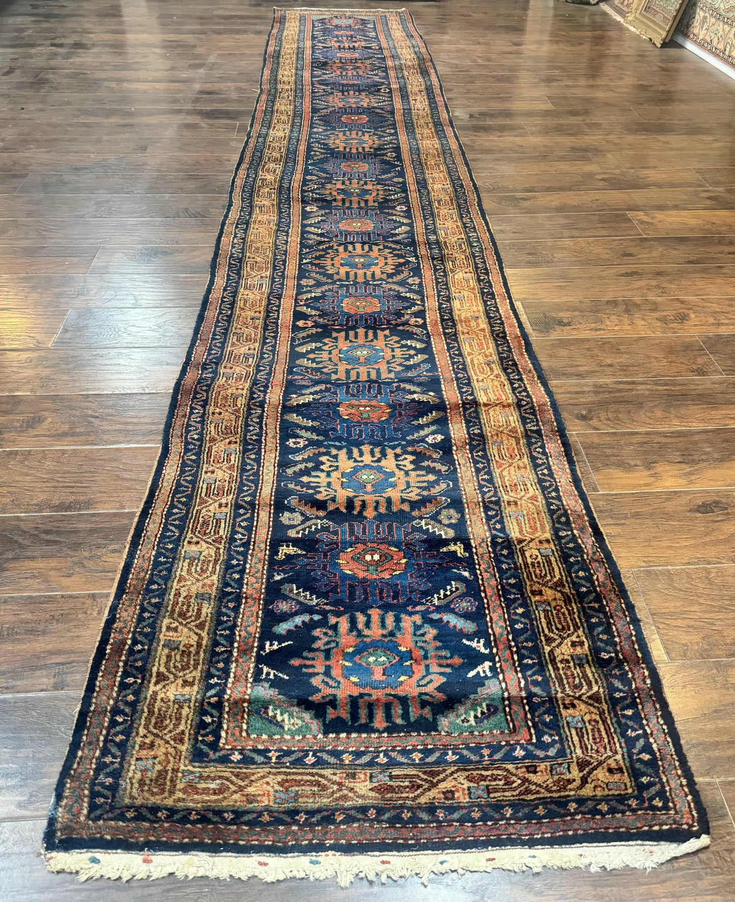 Antique Persian Sarab Runner 3x17, Blue Persian Runner Rug, Long Handmade Wool Carpet for Hallway, Rare, Tribal - Nuvé