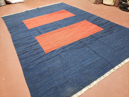 Blue and Red Turkish Kilim Rug, New 6x9 - 7x10 Flatweave Area Rugs, Hand Woven, Wool Handmade Oriental Kilim Abstract Modern Boho, Minimal - Nuvé