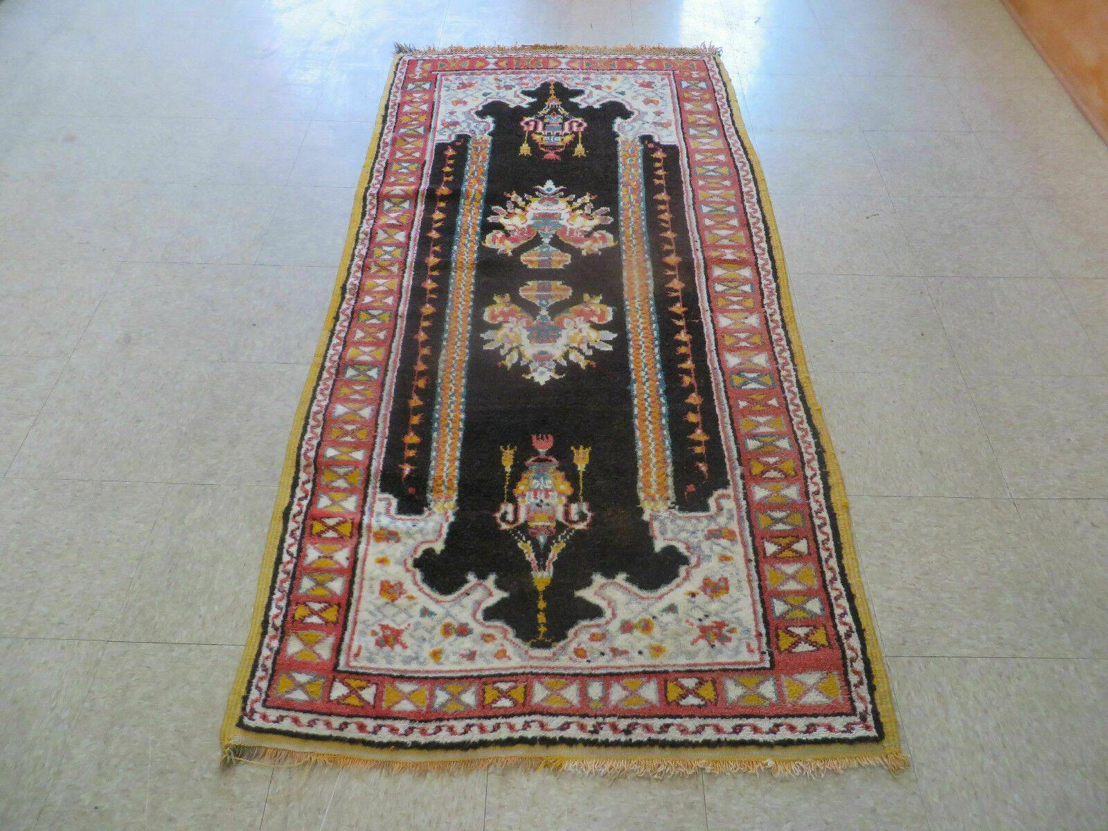 Antique Moroccan Runner Rug 3x7, Moroccan Prayer Rug, Double Mehrab Prayer Arches, Black and Red, Hand-Knotted Wool Carpet, Hallway Rug Nice - Nuvé