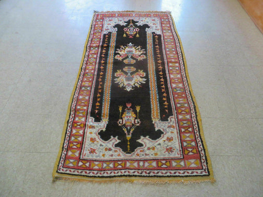 Antique Moroccan Runner Rug 3x7, Moroccan Prayer Rug, Double Mehrab Prayer Arches, Black and Red, Hand-Knotted Wool Carpet, Hallway Rug Nice - Nuvé