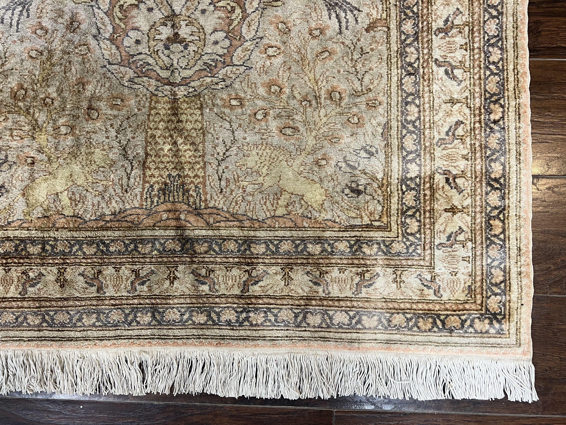 Turkish Kayseri Silk Rug 4x6, Tree of Life Pattern, Vintage Handmade Hand Knotted Carpet, Animal Pictorials, Birds - Nuvé