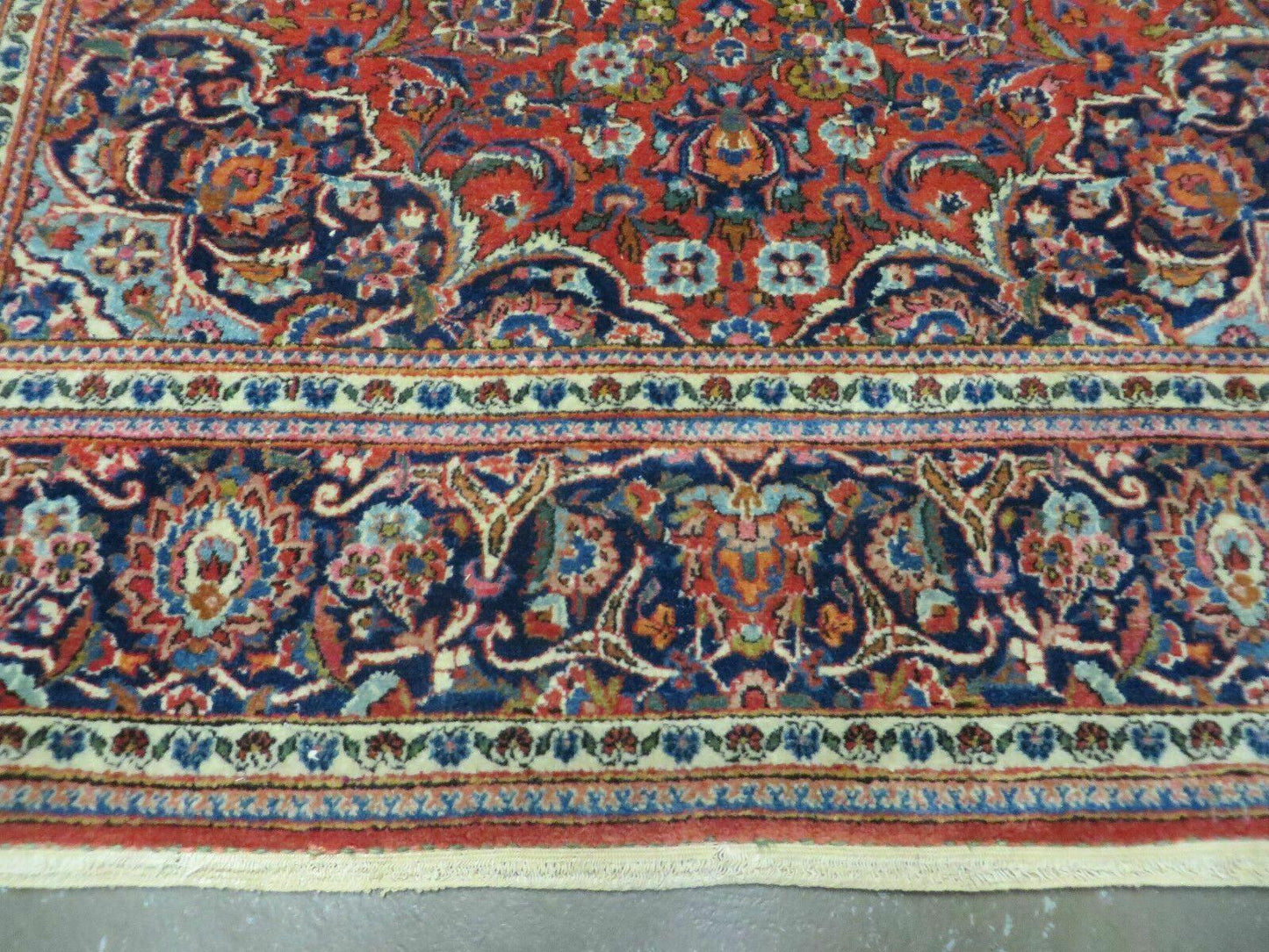 Persian Kashan Rug 4x7, Red and Navy Blue Semi Antique Vintage Wool Oriental Carpet, Hand Knotted Rug, Floral Medallion, High Quality Fine Carpet - Nuvé