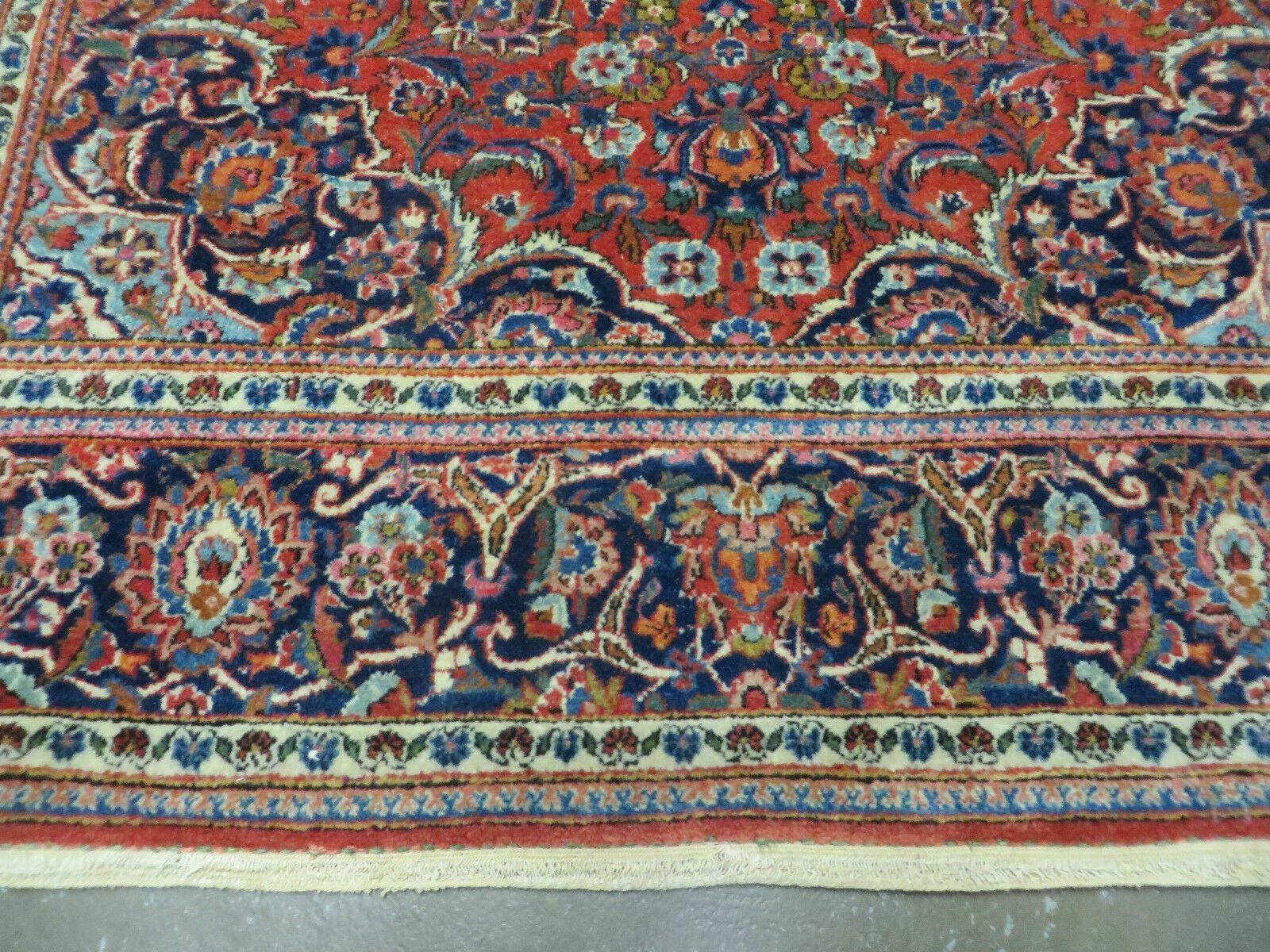 Persian Kashan Rug 4x7, Red and Navy Blue Semi Antique Vintage Wool Oriental Carpet, Hand Knotted Rug, Floral Medallion, High Quality Fine Carpet - Nuvé