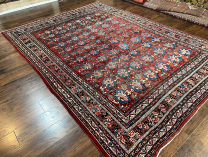 Antique Persian Bijar Rug 9x12 - Allover Motif, Red & Blue - Nuvé
