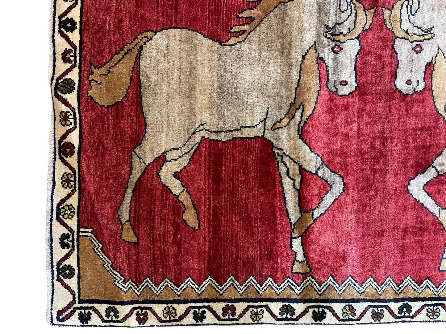 4 X 6 Handmade Hand-Knotted New Vintage Rug Wool Horses Red Organic Dyes Tribal - Nuvé