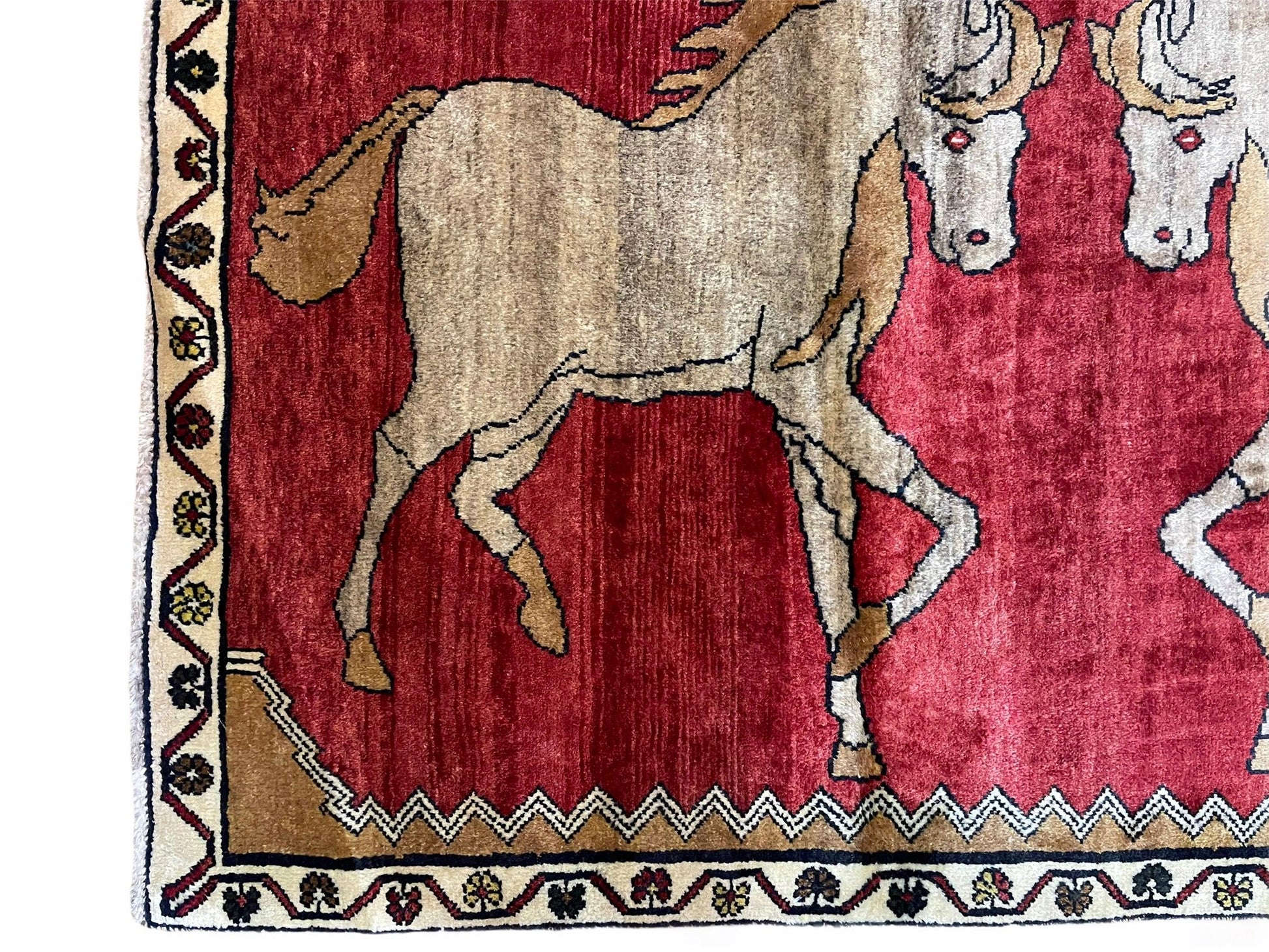 4 X 6 Handmade Hand-Knotted New Vintage Rug Wool Horses Red Organic Dyes Tribal - Nuvé
