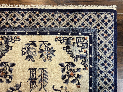 Silk Chinese Rug 3x5, Vintage Handmade Peking Carpet, Asian Oriental Art Deco Rug - Nuvé
