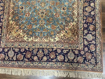 Light Blue Persian Isfahan Rug 5x8, Floral Medallion, Wool on Silk Foundation, Very Fine 530 KPSI, Handmade Carpet - Nuvé
