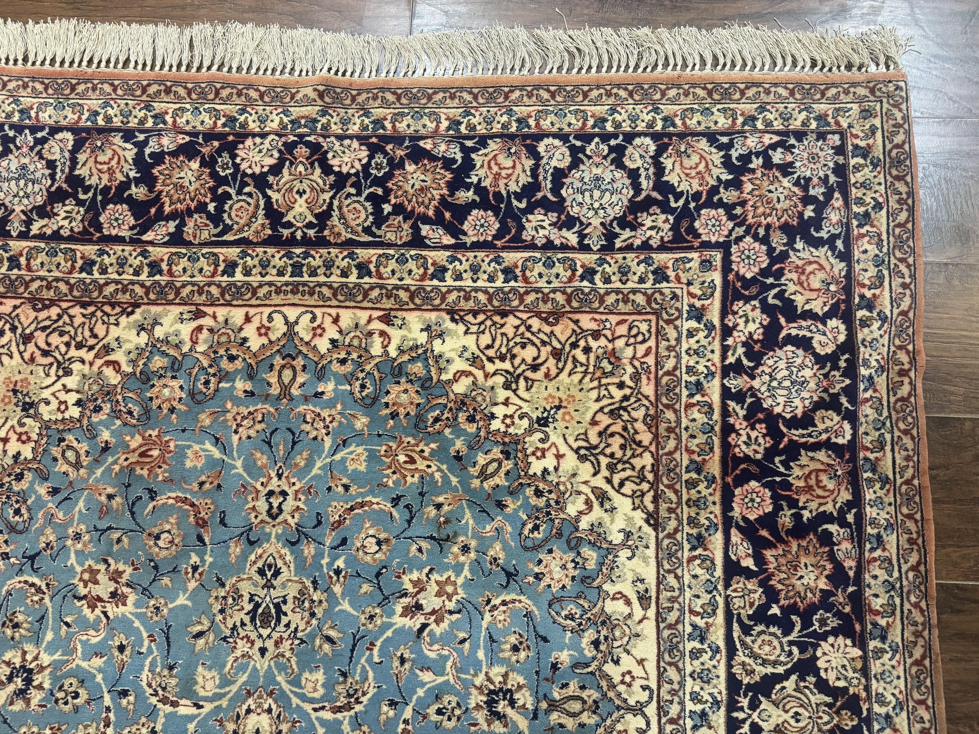 Light Blue Persian Isfahan Rug 5x8, Floral Medallion, Wool on Silk Foundation, Very Fine 530 KPSI, Handmade Carpet - Nuvé