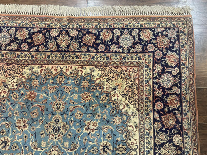 Light Blue Persian Isfahan Rug 5x8, Floral Medallion, Wool on Silk Foundation, Very Fine 530 KPSI, Handmade Carpet - Nuvé