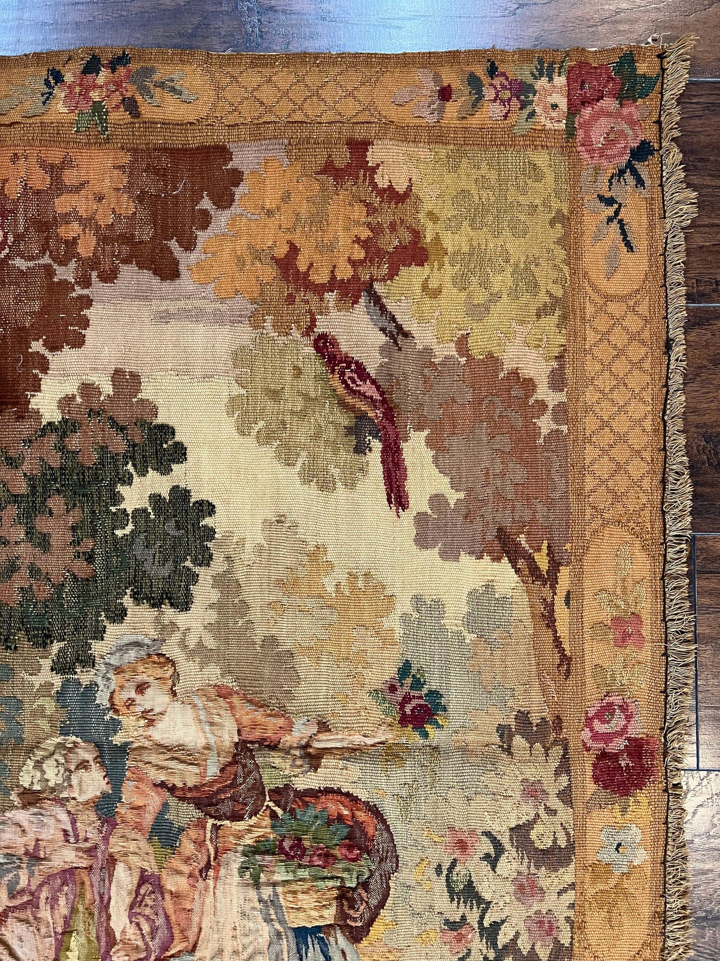 Antique Tapestry 3x4, European French Tapestry, Hand Loomed Victorian Tapestry, Vintage Wool Tapestry 3 x 4 ft - Nuvé