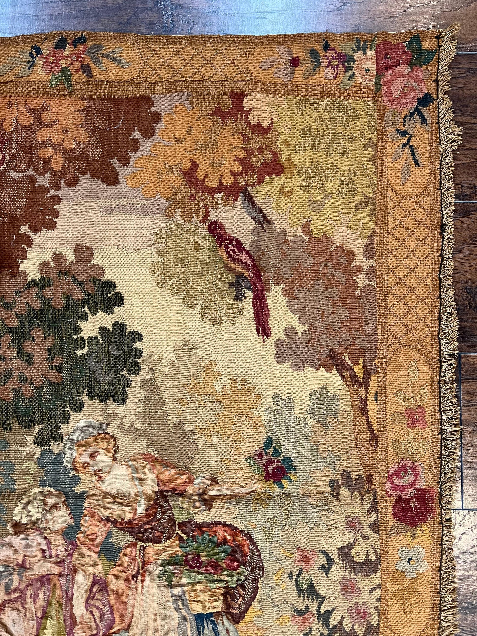 Antique Tapestry 3x4, European French Tapestry, Hand Loomed Victorian Tapestry, Vintage Wool Tapestry 3 x 4 ft - Nuvé