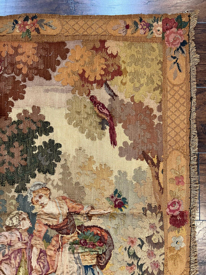 Antique Tapestry 3x4, European French Tapestry, Hand Loomed Victorian Tapestry, Vintage Wool Tapestry 3 x 4 ft - Nuvé