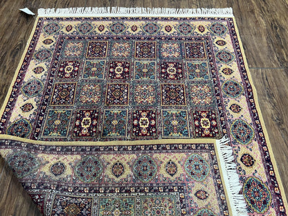Indo Persian Silk Rug 4x6, Panel Design, Small Flowers, Hand Knotted, Fine Weave, Oriental Carpet 4 x 6, Vintage Area Rug, Beautiful Rug - Nuvé
