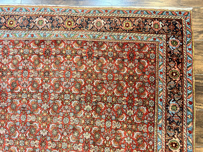 Antique Persian Bidjar Rug 5x7, Repeated Allover Herati Pattern, Red, Handmade Wool Carpet - Nuvé