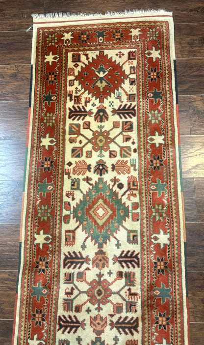 Turkish Runner Rug 2.4 x 8, Kazak Geometric Heriz Pattern, Beige Red - Nuvé