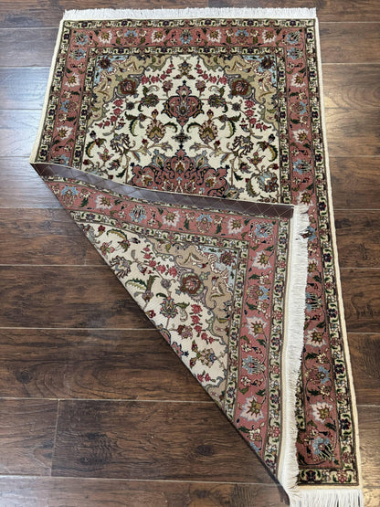 Fine Persian Tabriz Rug 3x5, Floral Medallion, 340 KPSI, Ivory Salmon - Nuvé