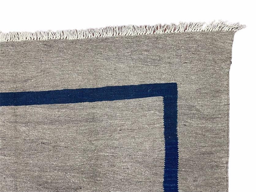 Geometric Turkish Kilim Rug 5' 7" x 7' 9", Flatweave Carpet, Minimal Design, Anatolian Carpet, Gray, Geometric, Dark Blue, Hand-Knotted, New - Nuvé