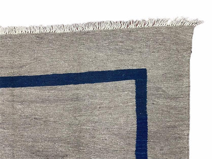 Geometric Turkish Kilim Rug 5' 7" x 7' 9", Flatweave Carpet, Minimal Design, Anatolian Carpet, Gray, Geometric, Dark Blue, Hand-Knotted, New - Nuvé