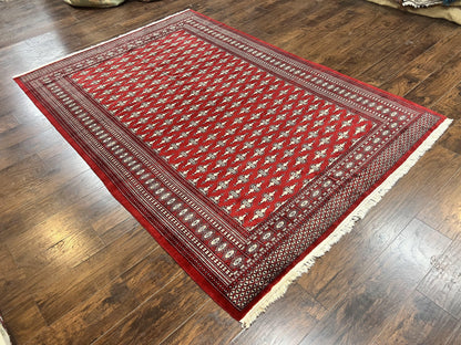 Pakistani Turkoman Bokhara Rug 6x9, Fine Wool Vintage Hand Knotted Handmade Yamud Oriental Carpet 6 x 9, Red Turkoman Rug, Tribal Rug - Nuvé