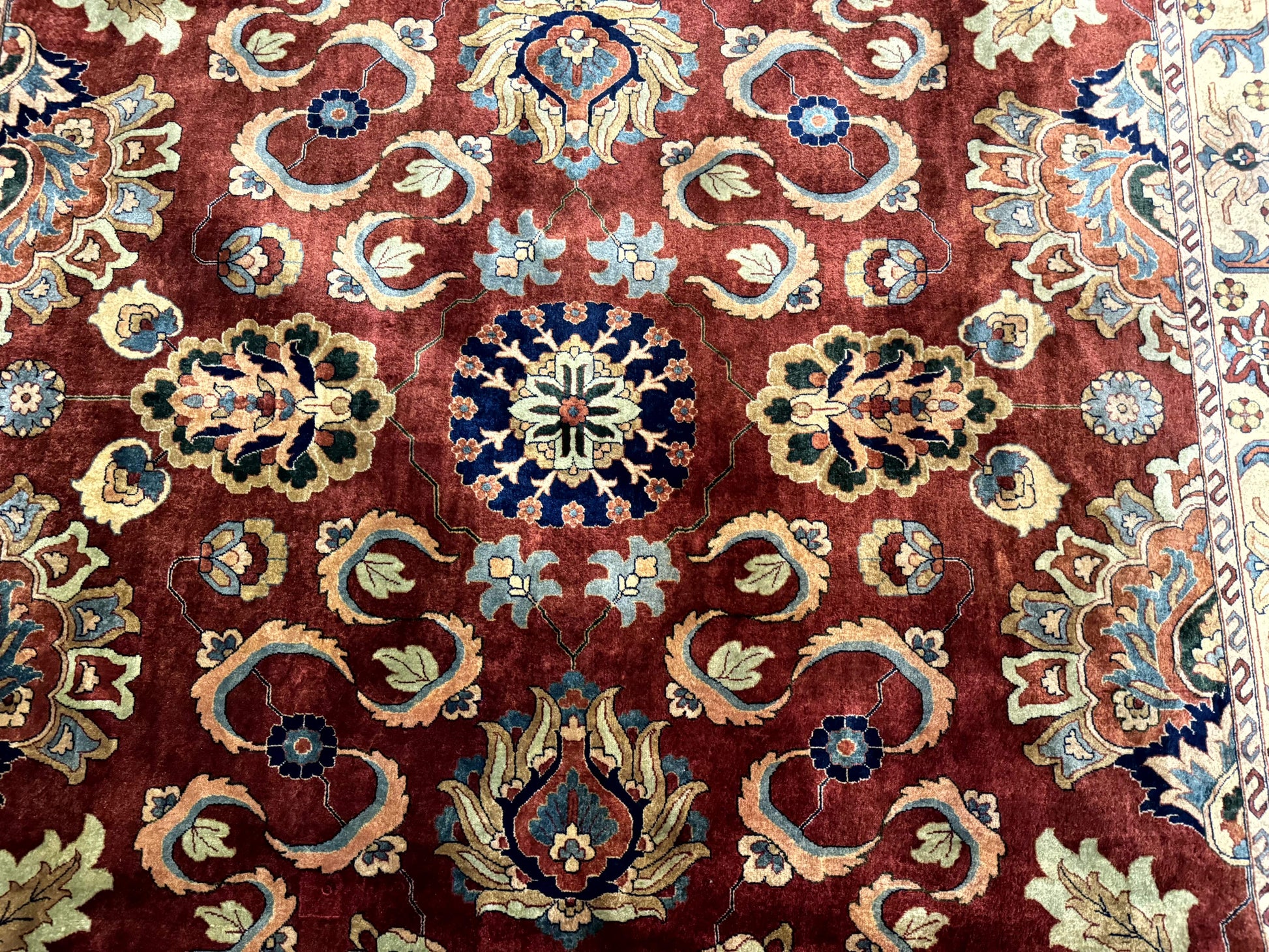 Palace Size Indo Persian Rug 12x15, Sultanabad Mahal Carpet, Red Navy Blue, Fine 210 KPSI - Nuvé