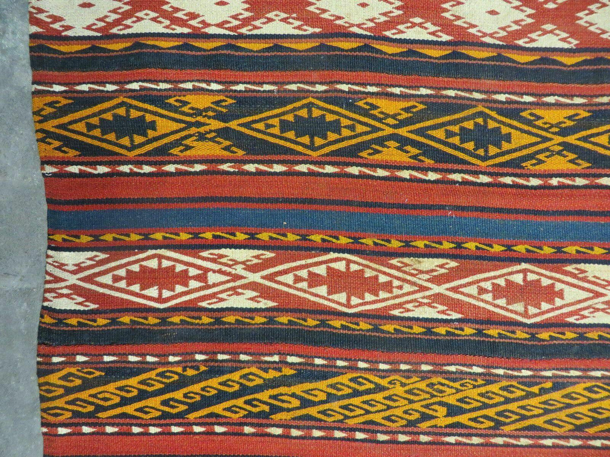 6' X 10' Antique 1930 Turkish Jajim Kilim Handmade Flat Weave Wool Rug Veg Dye