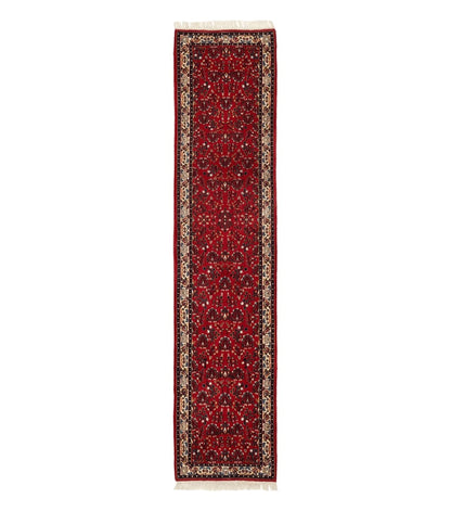 Indo Persian Sarouk Runner Rug 3 x 12, Red and Cream, Allover Pattern, 12ft Runner, Hand Knotted