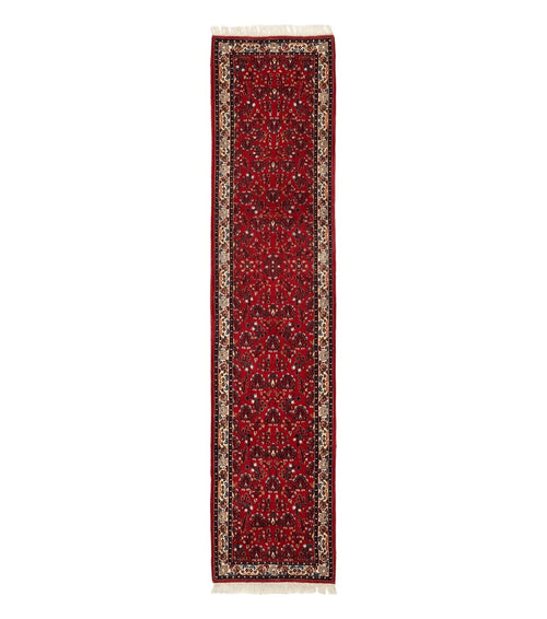 Indo Persian Sarouk Runner Rug 3 x 12, Red and Cream, Allover Pattern, 12ft Runner, Hand Knotted
