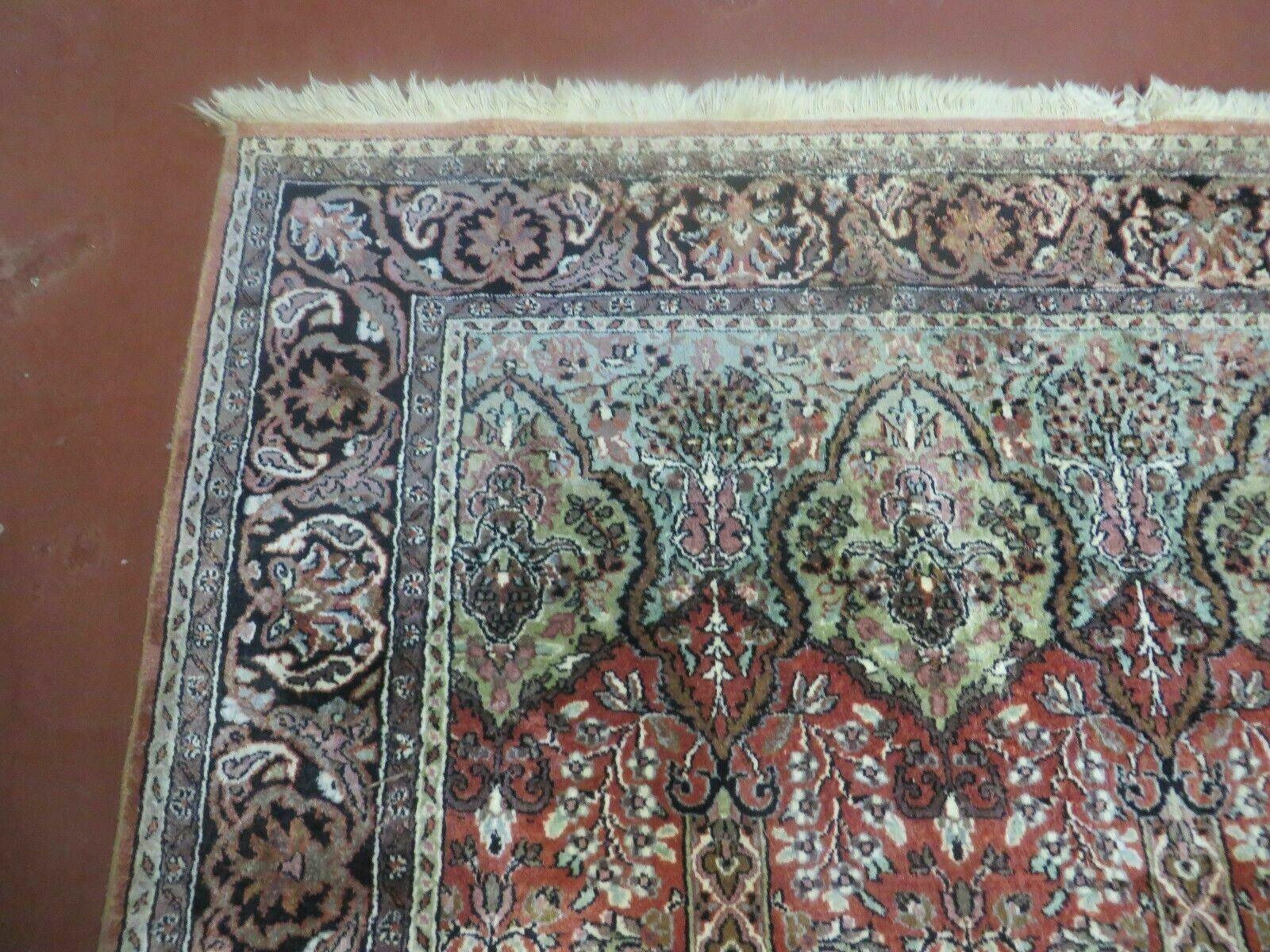 6' X 6' Vintage Handmade Fine Indian Silk Rug Kashmir Square Nice - Nuvé
