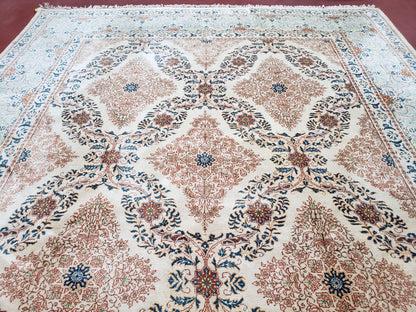 Fine Antique Persian Light Colored Kashan Carpet, 7x12, Top Quality, Rare, Ivory & Blues, Hand-Knotted, Wool - Nuvé