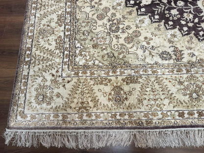 Indian Kashmiri Silk Rug 10x14, Floral Medallion - Nuvé