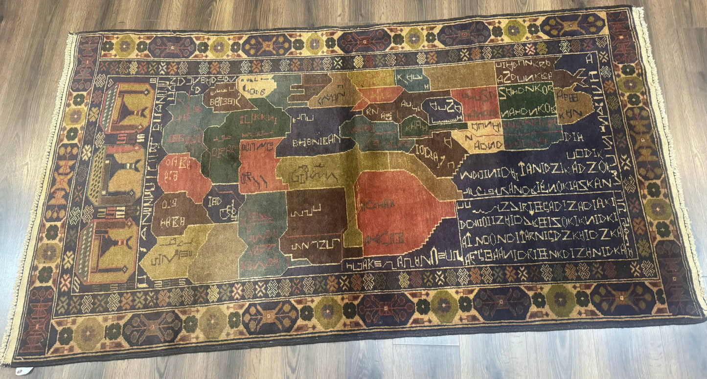 Afghan Rug 4x7, Map of Afghanistan, Tribal Rug, Balouch Rug, New - Nuvé