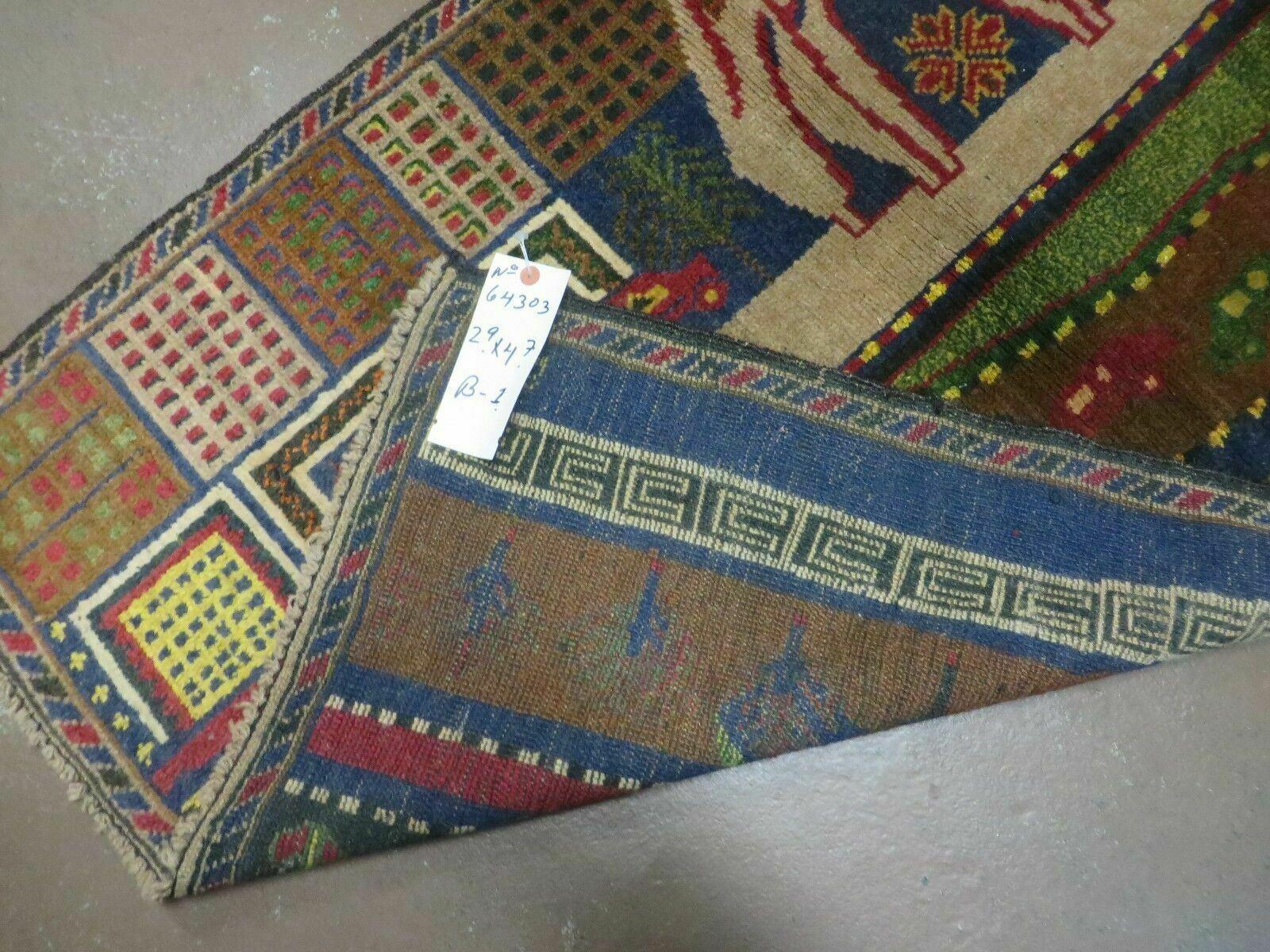 3' X 5' New Vintage Handmade Afghan Balouch Tribal Wool Pictorial Rug # 303 - Nuvé