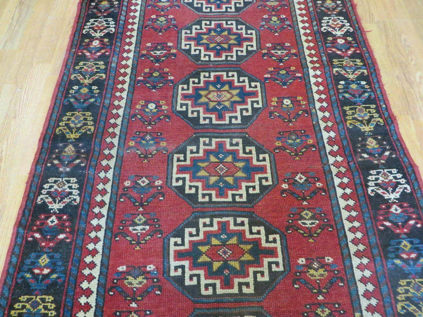 3' 3" X 10' Hand-Knotted Antique Handmade Caucasian Kazak Wool Runner Rug - Nuvé