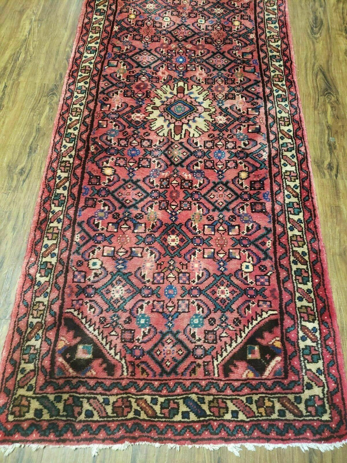 Persian Hamadan Runner Rug 2.8 x 14, Red, Vintage Handmade Wool Runner Rug - Nuvé