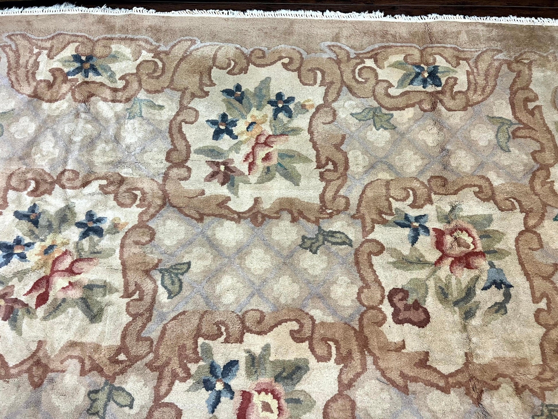 Indo Chinese Aubusson Wool Rug 11x16, Palace Sized Carpet, Oversized Handmade Vintage Rug, European Design - Nuvé