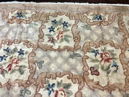 Indo Chinese Aubusson Wool Rug 11x16, Palace Sized Carpet, Oversized Handmade Vintage Rug, European Design - Nuvé