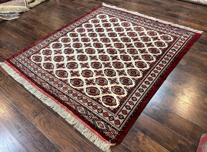 Persian Turkoman Rug 7x8, Almost Square Rare, Hand Knotted, Yamud, Bohemian Rug, Handmade Tribal Rug, Cream Red, Handmade Oriental Carpet - Nuvé