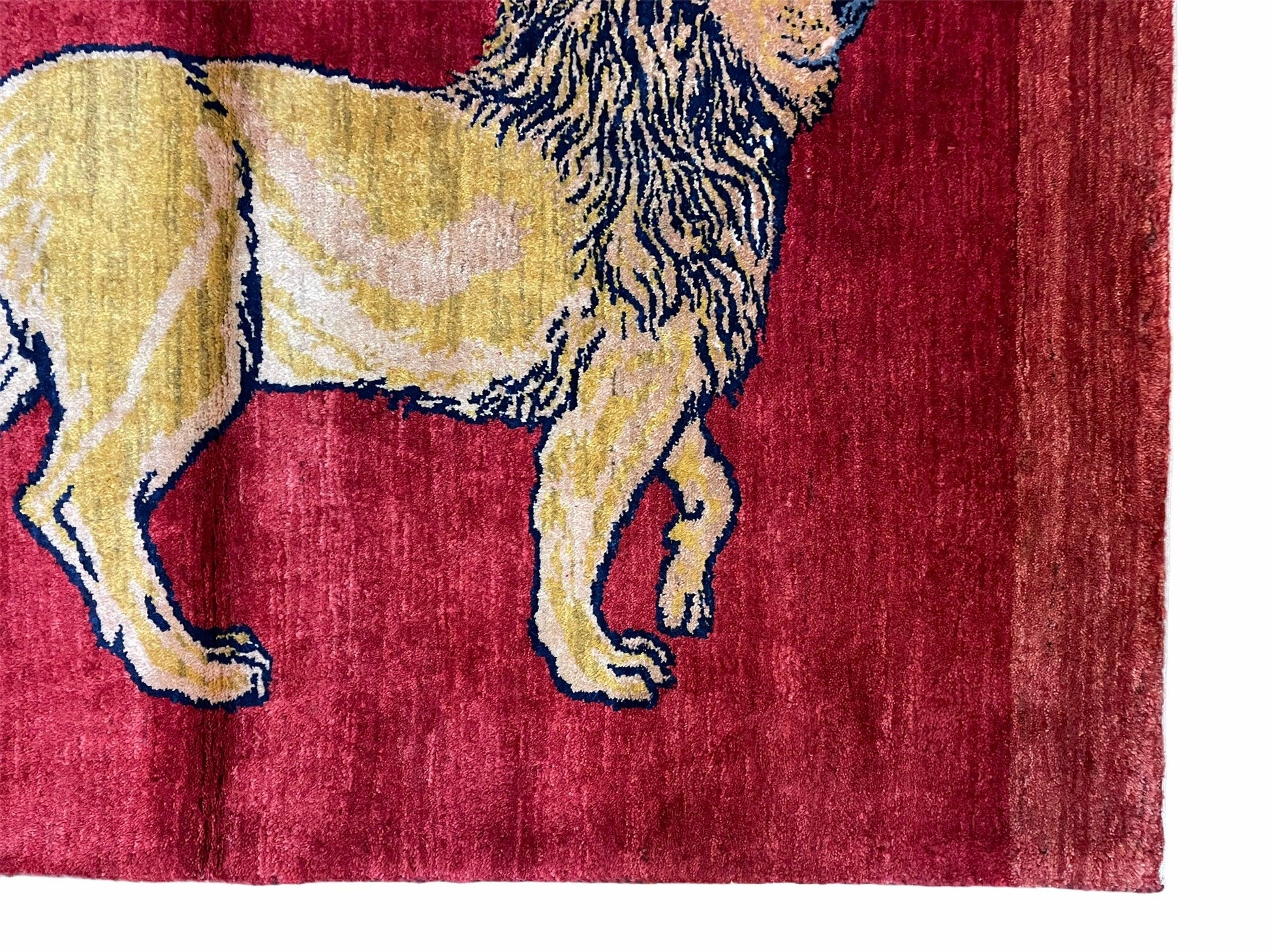 3 X 5 Handmade Hand-Knotted Rug Quality Wool Pictorial Lion Red Organic Dyes - Nuvé