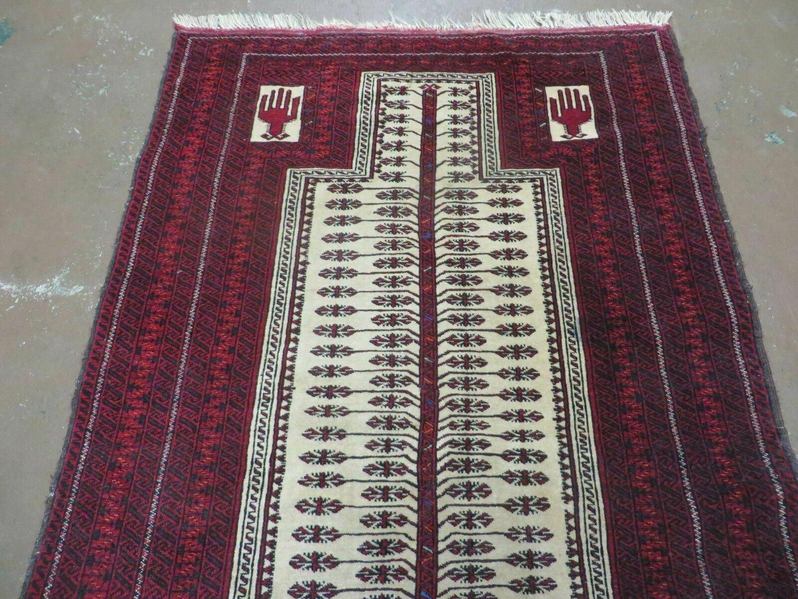 3' X 5' Antique Handmade Turkoman Balouchi Prayer Wool Rug Khamesh - Nuvé