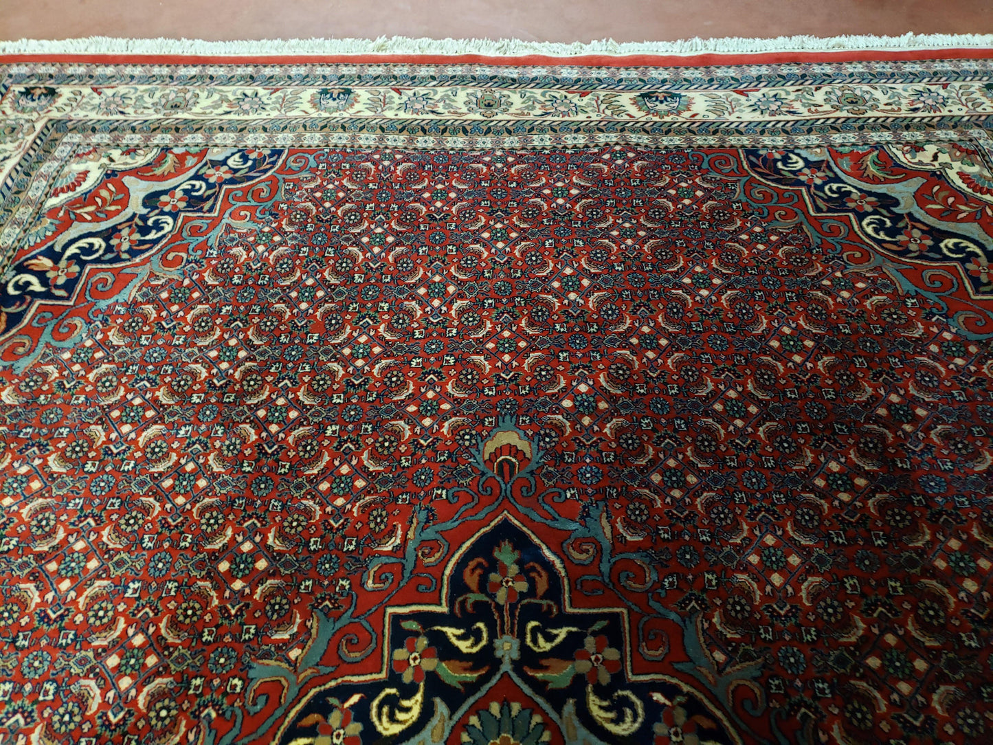 Indian Rug 9x12 Red Indo Bidjar Rug 9x12 Vintage Rug Allover Pattern Medallion Rug Wool Rug Nice Persian Design - Nuvé