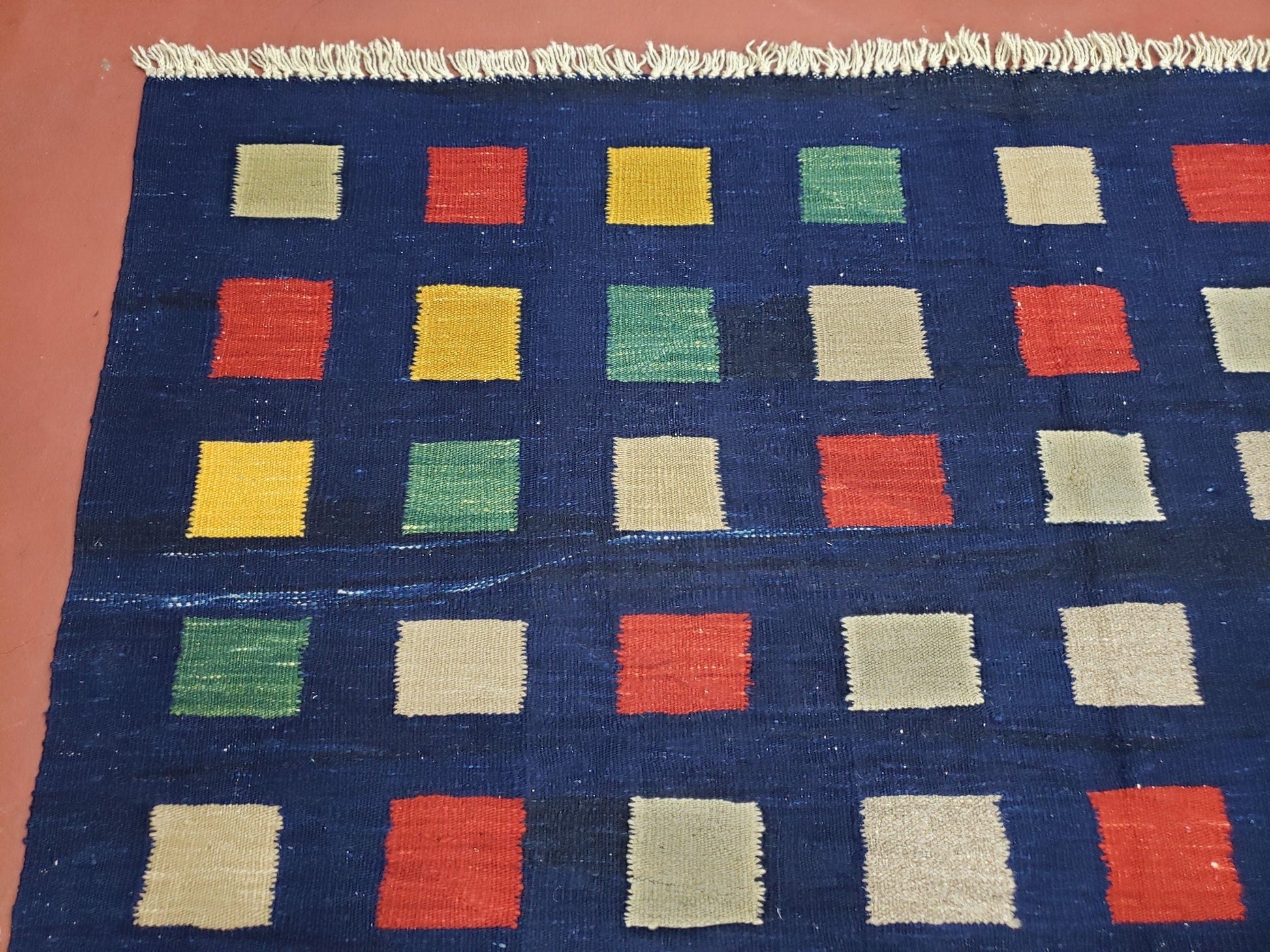 Turkish Kilim Rug 5x7 - 6x8, Checkerboard Kilim Carpet, Area Rug, New Playroom Rug, Colorful Multicolor Rug for Nursery Room, Dark Blue Red - Nuvé