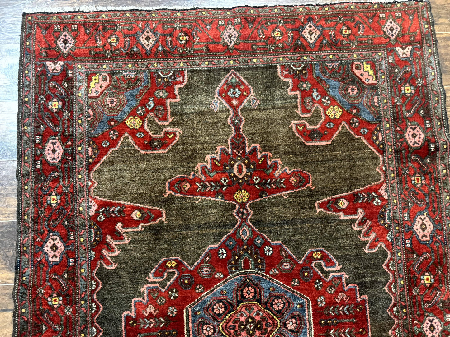 Antique Persian Tribal Rug 5x7, Geometric Wool Carpet, Kurdish Senneh Rug - Nuvé
