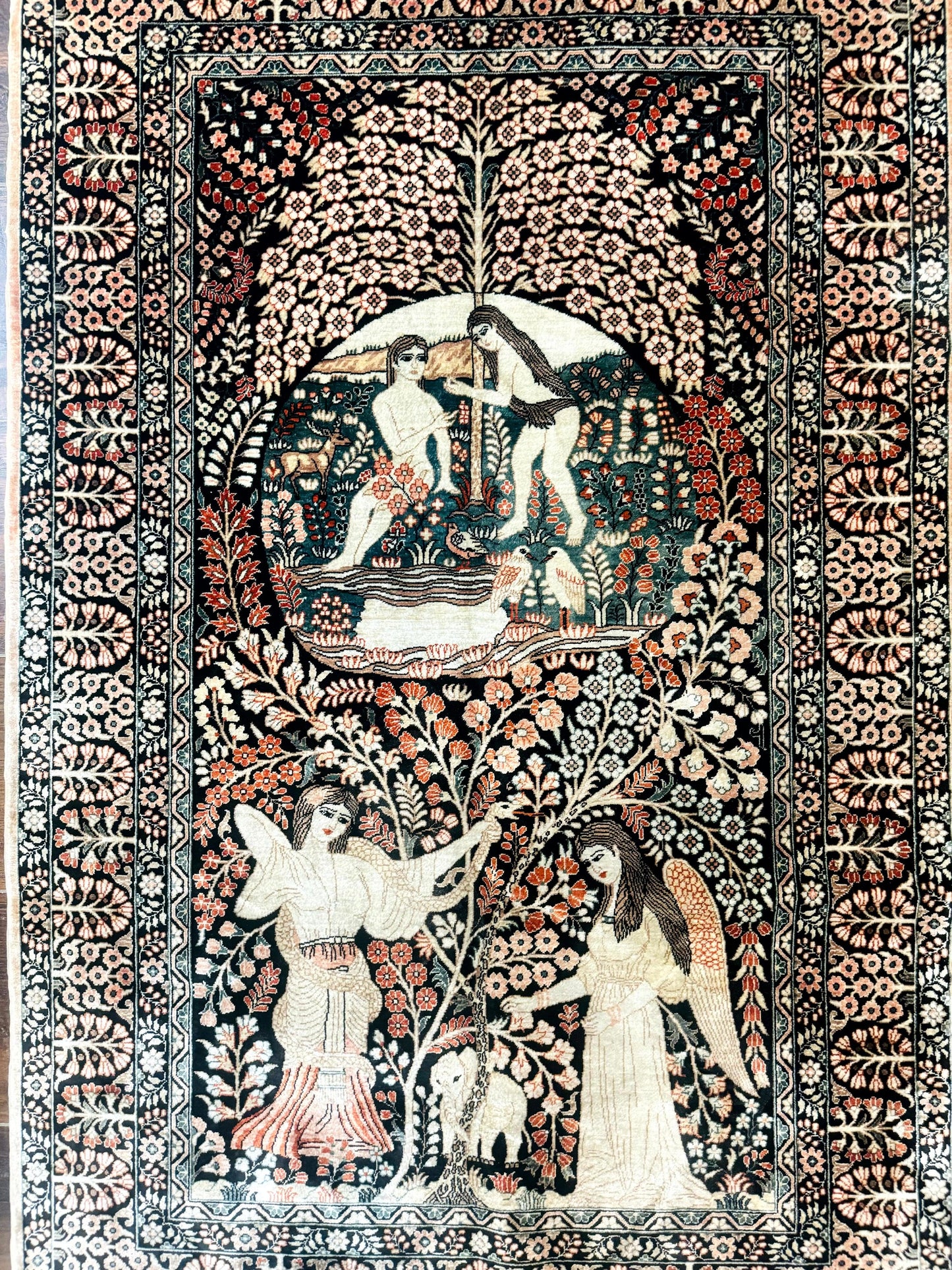 Stunning Sino Persian Pictorial Rug 2.7 x 4, Garden of Eden Adam & Eve Tree of Life Design, Extremely Fine 580 KPSI, Masterpiece - Nuvé